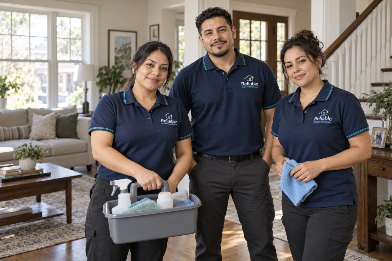 Professional house cleaning team in a local home